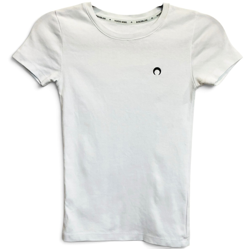 Marine Serre White Organic Cotton Crescent Moon Logo T-Shirt XS Babydoll Tee